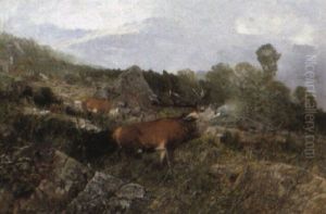 A Stag Roaring In A Mountainous Landscape by Christian (Johann Christian) Kroener
