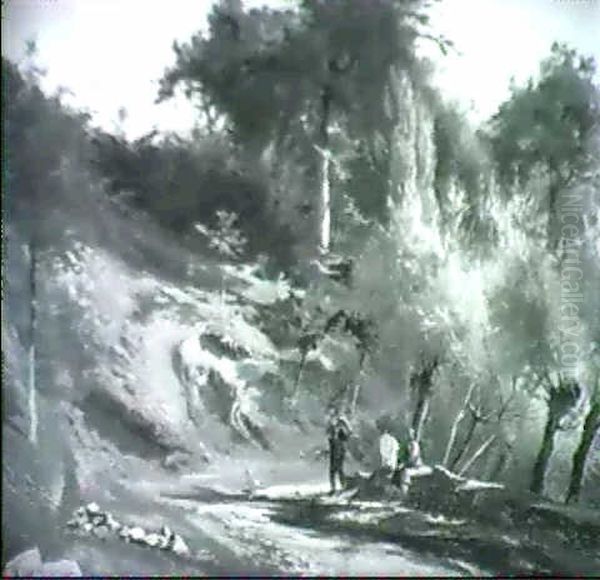 Figures Resting On A Woodland Path - view 1