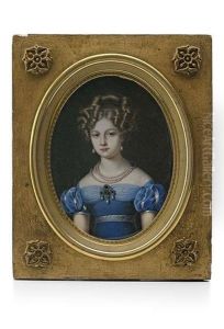 Bildnis Einer Jungen Dame Im Blauen Kleid Mit Perlenschmuk by Carl Kronnowetter