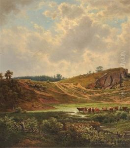 Landscape With Cattle Watering by Wenzel Kroupa