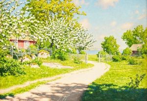 Sommarlandskap Med Blommande Frukttrad by Johan Fredrik Krouthen