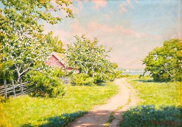 Sommarlandskap Med Blommande Frukttrad - view 1