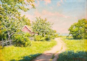 Sommarlandskap Med Blommande Frukttrad by Johan Fredrik Krouthen
