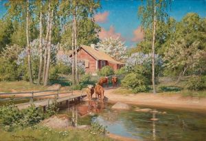 Summer Landscape With Cows by Johan Fredrik Krouthen