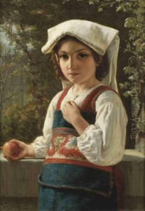 A Mediterranean Girl Holding An Apple