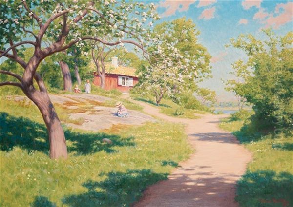 Landscape With Apple Trees And Playing Children - view 1