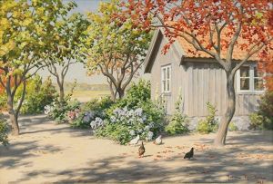 Gardsidyll Med Pickande Hons by Johan Fredrik Krouthen