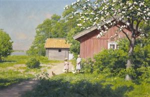 Flickor Och Pickande Hons I Sommargronska by Johan Fredrik Krouthen