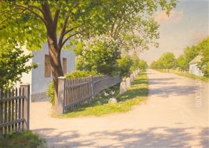 Byvag Med Hons Och Blommande Frukttrad by Johan Fredrik Krouthen