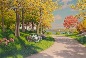 Hostlandskap Med Hus Vid Vatten by Johan Fredrik Krouthen