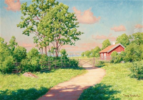 Sommarlandskap Med Rod Stuga - view 1