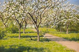 Gardsidyll Med Blommande Appletrad Och Hons Gardsidyll Med Blommande Appletrad Och Hons