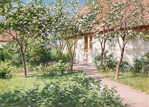 Flicka I Blommande Tradgard by Johan Fredrik Krouthen