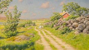 Sommarlandskap Med Vandrande Barn Sommarlandskap Med Vandrande Barn