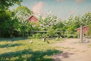 Sommarlandskap Med Pickande Honor Sommarlandskap Med Pickande Honor