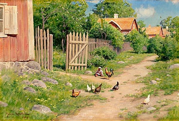 Sommarlandskap Med Barn Och Hons - view 1