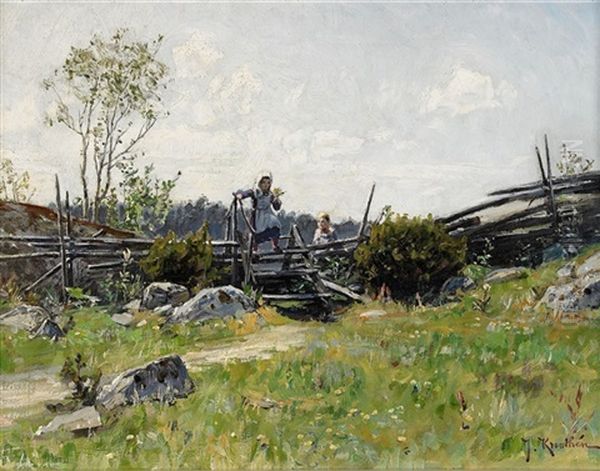 Sommarlandskap Med Barn Vid Gardesgard - view 1