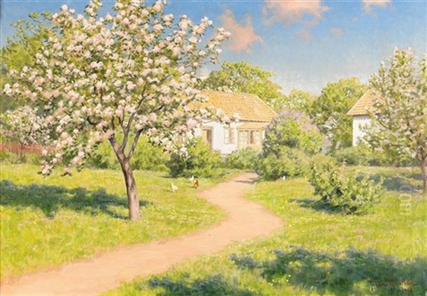Gardsidyll Med Blommande Appeltrad - view 1