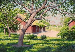 Sommarlandskap Med Roda Stugor