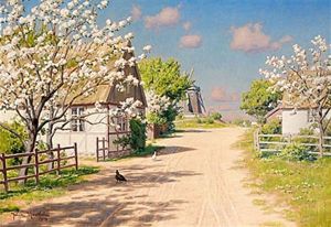 Sommarlandskap Med Blommande Frukttrad