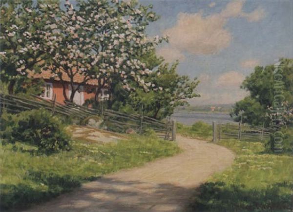 Sommarlandskap Med Blommande Frukstrad - view 1