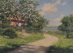 Sommarlandskap Med Blommande Frukstrad