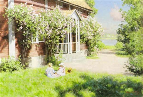Sommaridyll Med Lekande Barn Och Hund - view 1