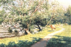 Sommarlandskap Med Kor by Johan Fredrik Krouthen