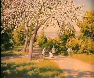 Parkmotiv Med Blommande Frukttrad Samt Lekande Smaflickor - Solig Sommardag by Johan Fredrik Krouthen