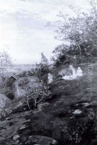 Barn Med Gullvivor I Varlandskap by Johan Fredrik Krouthen