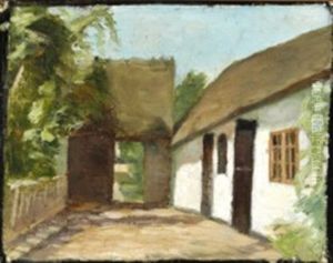 White Farm House And A Gateway by Marie Kroyer