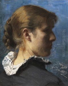 Portrat Einer Jungen Frau Im Profil, Wohl Die Malerin Anna Ancher by Peder Severin Kroyer