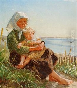En Lille Barbenet Fiskerpige Siddende Ved Hornbaek Strand
