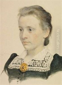 Rigmor Kjaer In A Blue Dress With Lace Collar by Peder Severin Kroyer