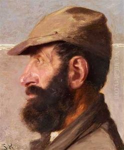 Skaegget Mand Med Hat I Profil Pa Stranden, Skagen by Peder Severin Kroyer