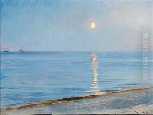 Aftenstemning Pa Skagen Strand. Manelys by Peder Severin Kroyer