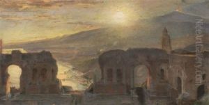 A View Of The Antique Theater In Taormina by Peder Severin Kroyer