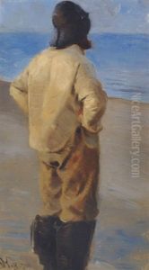 Staaende Fisker, Set Fra Hojre Side Omtrent Fra Ryggen by Peder Severin Kroyer