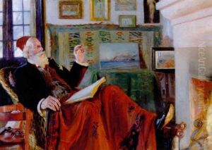 Ved Kaminilden - Portraet Af Holger Drachmann Med Rod Fez by Peder Severin Kroyer
