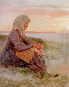 Siddende Fiskerpige, Hornbaek by Peder Severin Kroyer