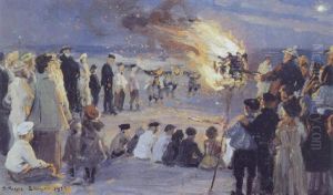 St. Hansblus Pa Skagens Strand by Peder Severin Kroyer