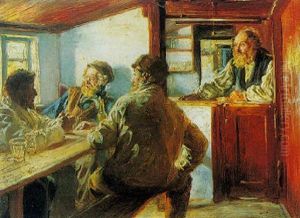 Fishermen In Bodersen's Shop, Skagen by Peder Severin Kroyer
