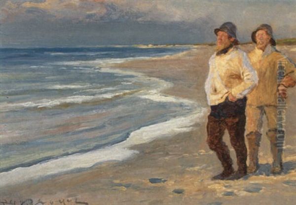 Fiskere I Aftensol Pa Skagen Strand - view 1