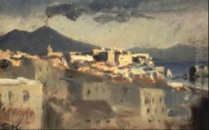 Parti Fra Anacapri I Solskin, I Baggrunden Vesuv