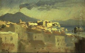 Udsigt Mod Vesuv Over Napoli by Peder Severin Kroyer