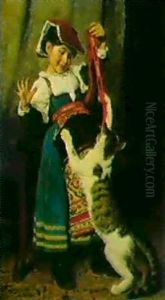 Lille Italiensk Pige Leger                                  Med Sin Kat. 1880