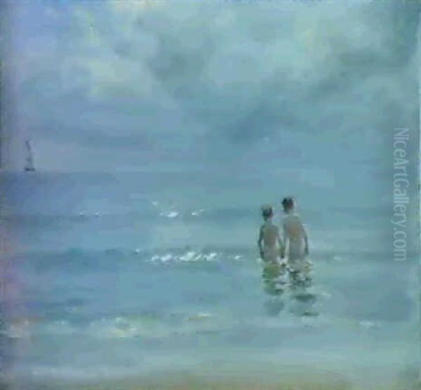Boys Bathing On The Beach At Skagen. - view 1