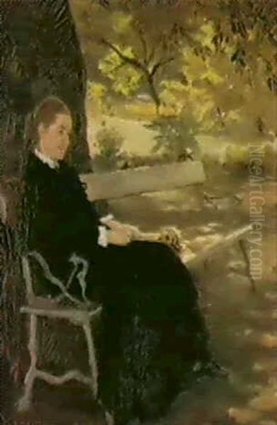 A Lady Seated On A Park Bench - view 1