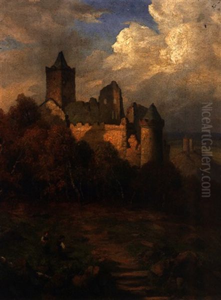 Burgruine Im Sonnigen Licht Mit Figurenstaffage - view 1
