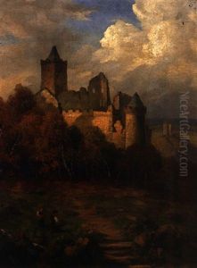 Burgruine Im Sonnigen Licht Mit Figurenstaffage